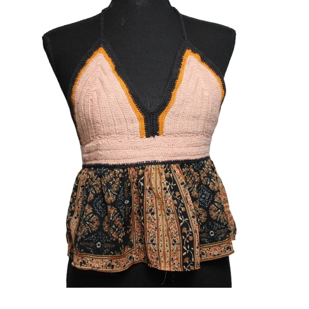 American Eagle Boho Crochet Halter Crop Top‎ Size Small